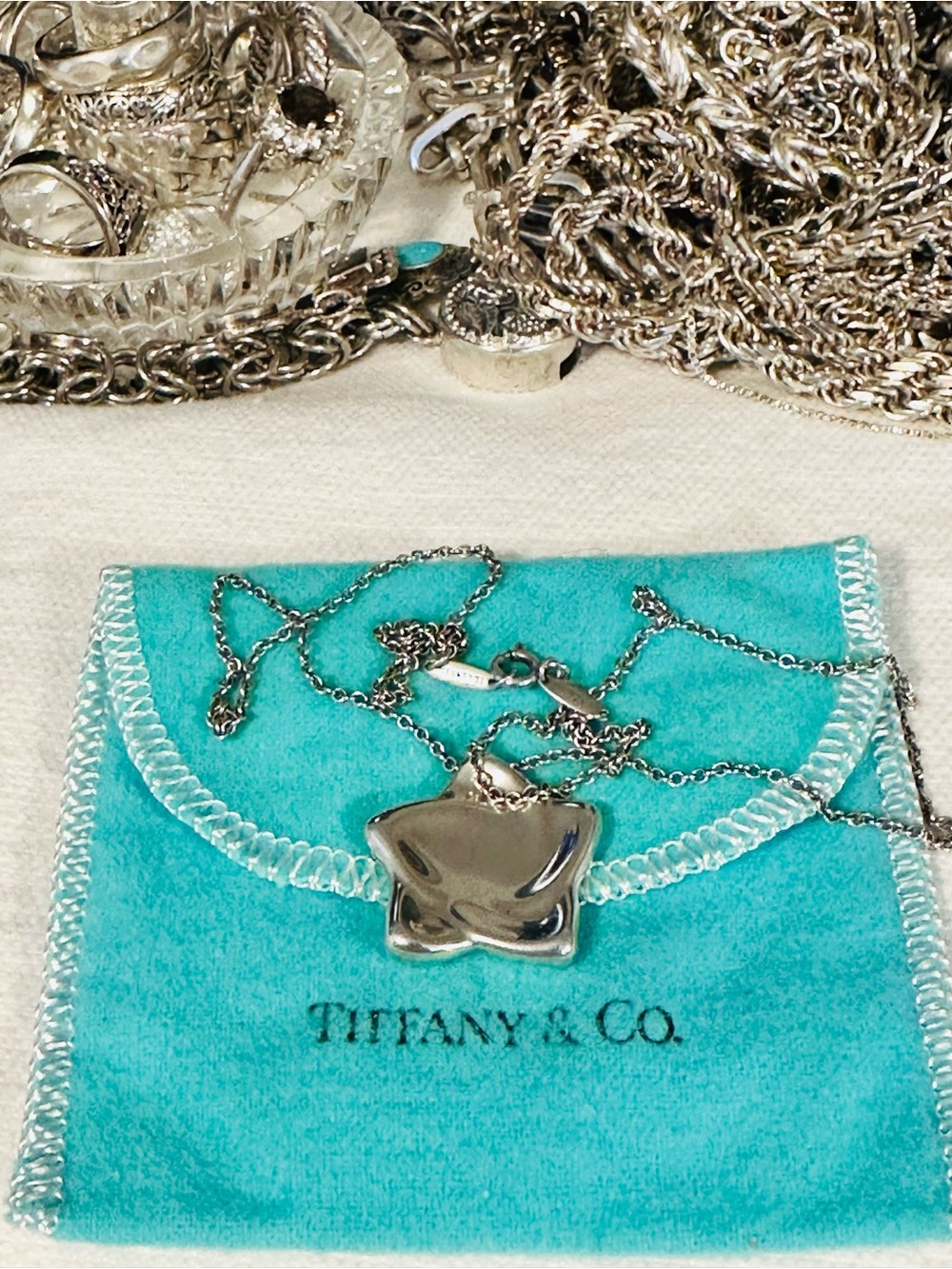 Authentic Tiffany & Co. Elsa Peretti Sterling Silver Star Pendant Necklace/Pouch
